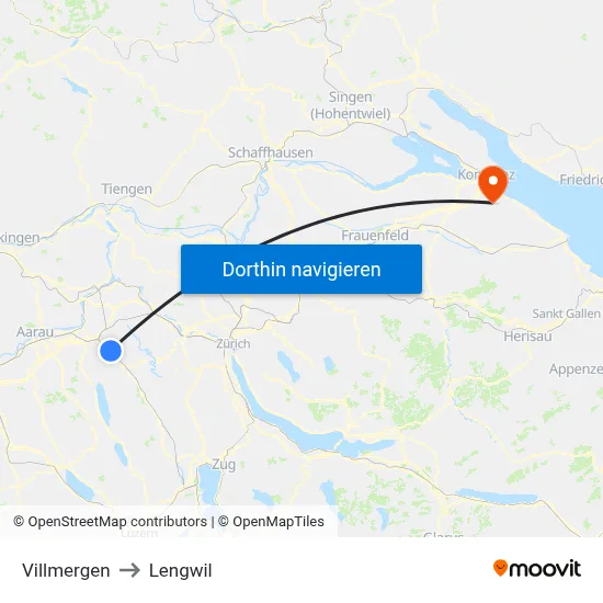 Villmergen to Lengwil map