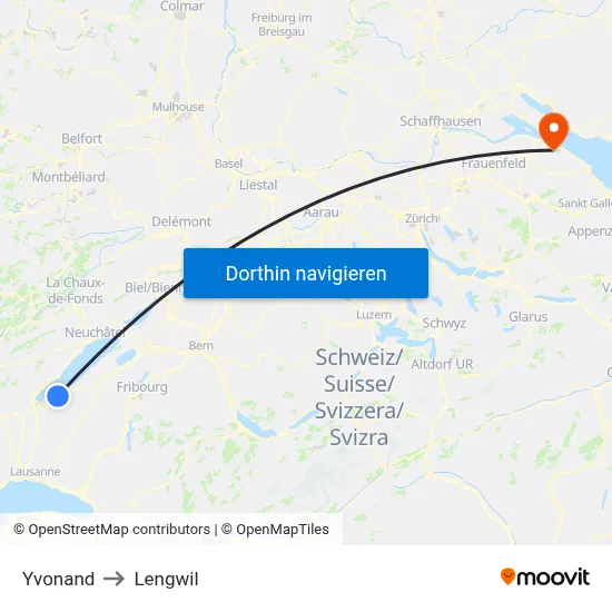 Yvonand to Lengwil map