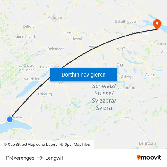 Préverenges to Lengwil map