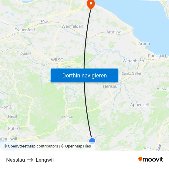 Nesslau to Lengwil map