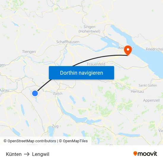 Künten to Lengwil map