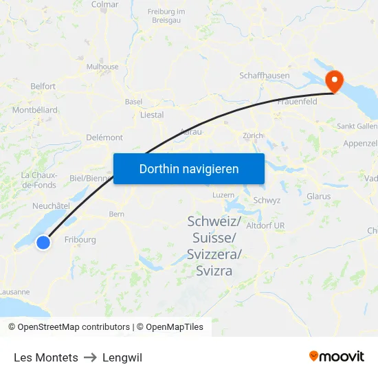 Les Montets to Lengwil map