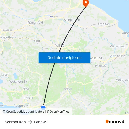 Schmerikon to Lengwil map