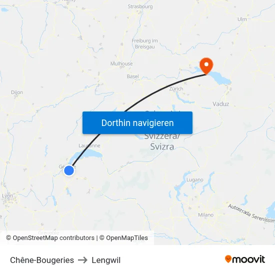 Chêne-Bougeries to Lengwil map
