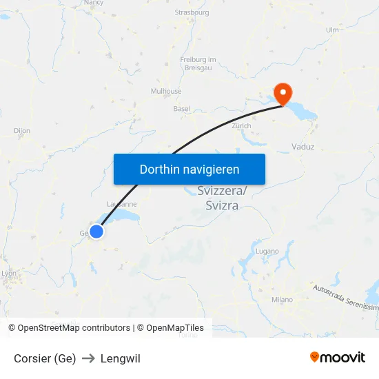 Corsier (Ge) to Lengwil map