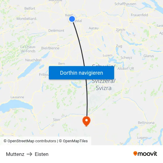 Muttenz to Eisten map