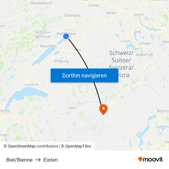 Biel/Bienne to Eisten map