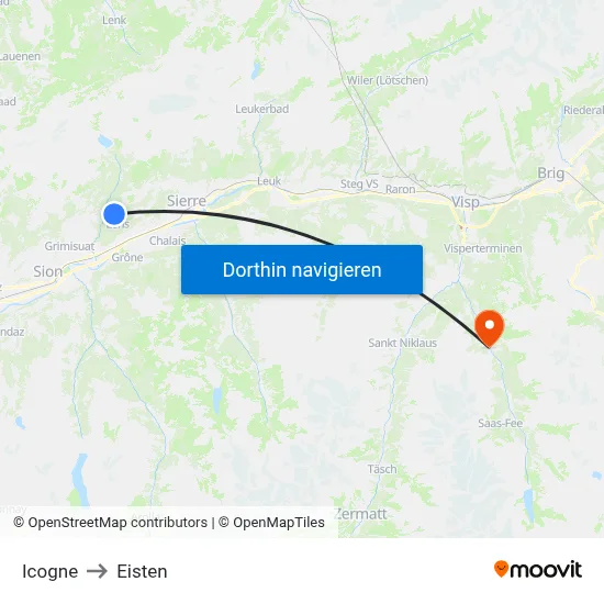 Icogne to Eisten map