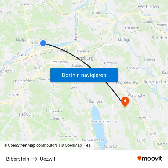 Biberstein to Uezwil map
