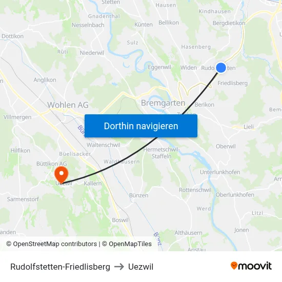 Rudolfstetten-Friedlisberg to Uezwil map