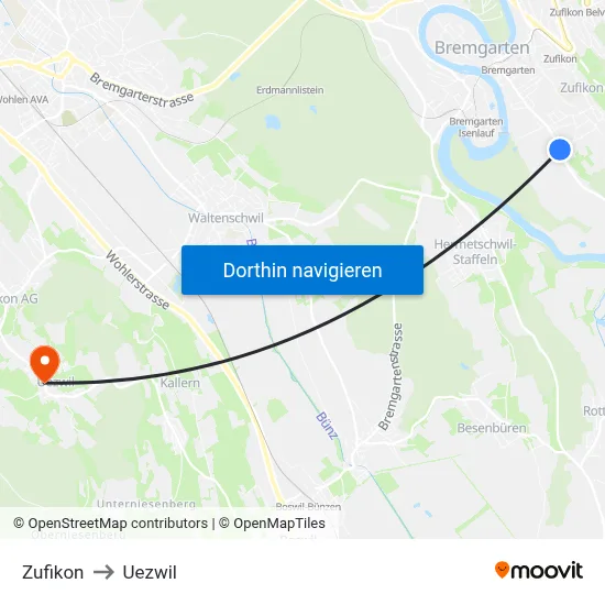 Zufikon to Uezwil map