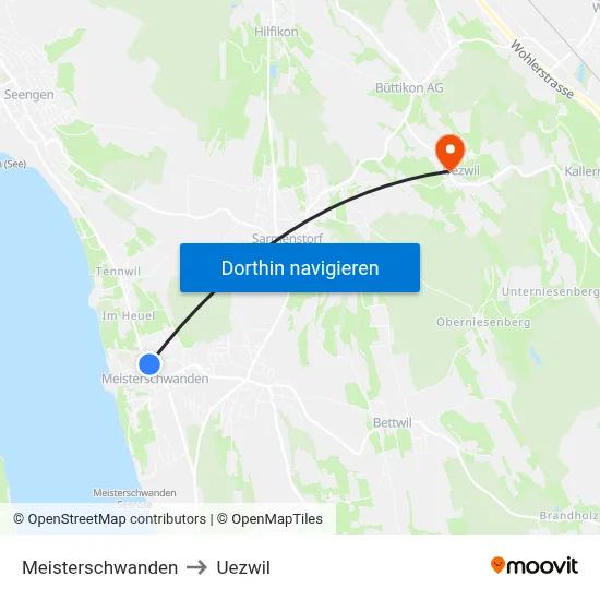 Meisterschwanden to Uezwil map