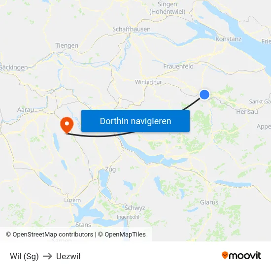 Wil (Sg) to Uezwil map