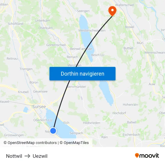 Nottwil to Uezwil map