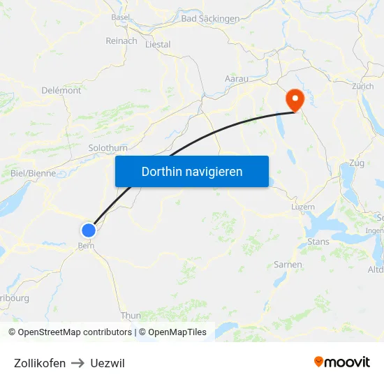 Zollikofen to Uezwil map