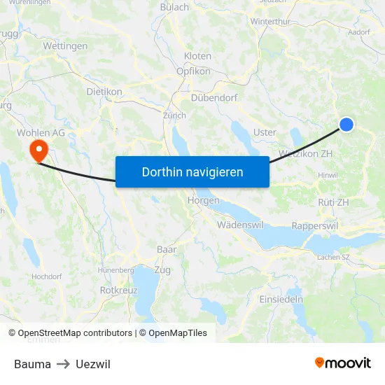 Bauma to Uezwil map