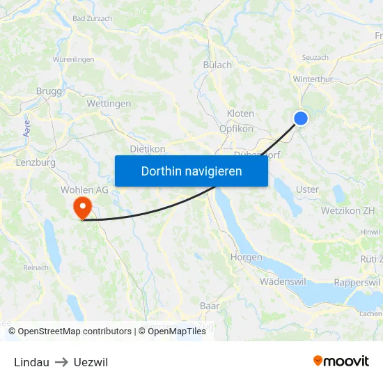 Lindau to Uezwil map