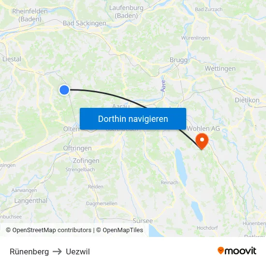 Rünenberg to Uezwil map