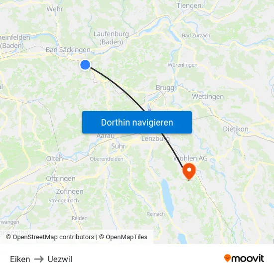 Eiken to Uezwil map