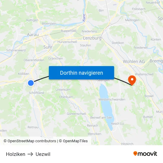 Holziken to Uezwil map
