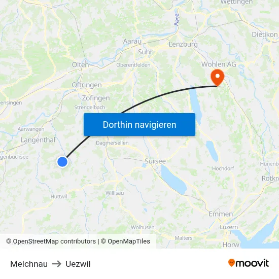 Melchnau to Uezwil map