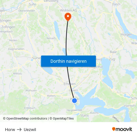 Horw to Uezwil map