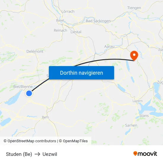 Studen (Be) to Uezwil map