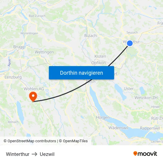 Winterthur to Uezwil map