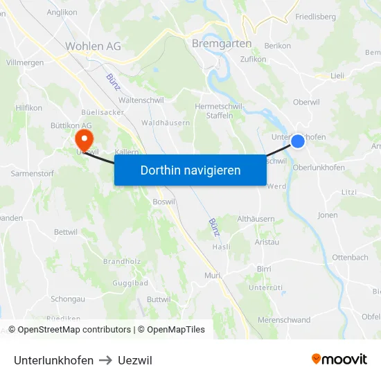 Unterlunkhofen to Uezwil map
