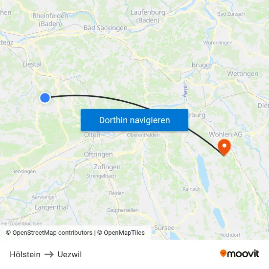 Hölstein to Uezwil map