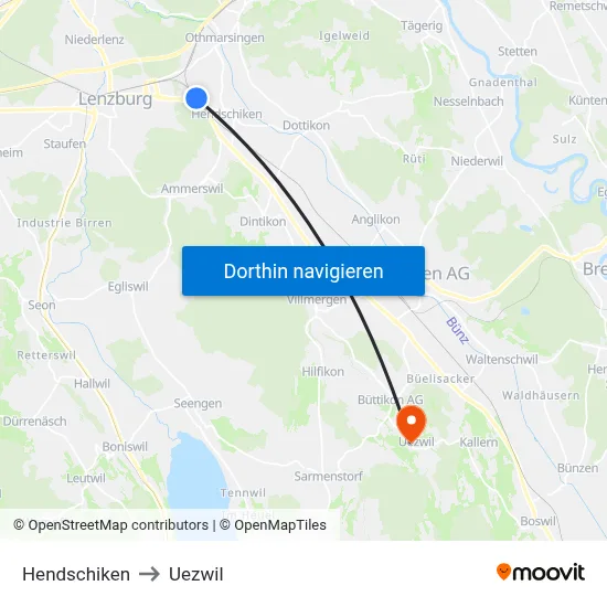 Hendschiken to Uezwil map