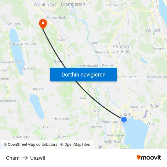 Cham to Uezwil map