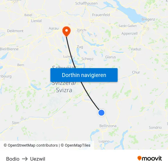 Bodio to Uezwil map