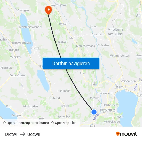 Dietwil to Uezwil map