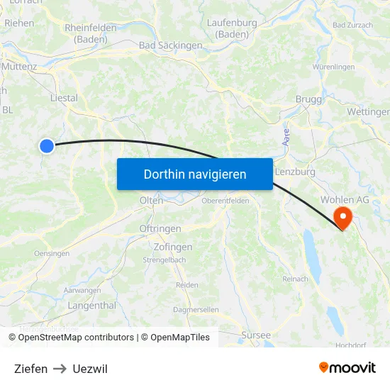 Ziefen to Uezwil map