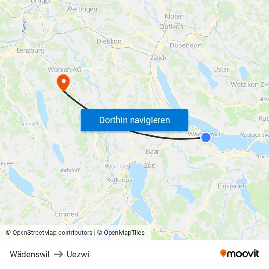 Wädenswil to Uezwil map