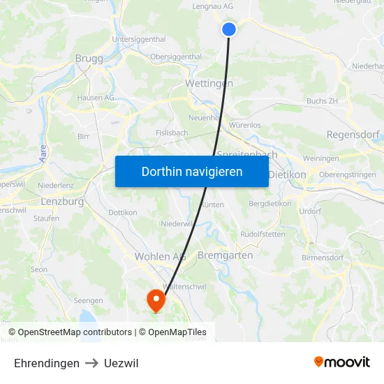 Ehrendingen to Uezwil map