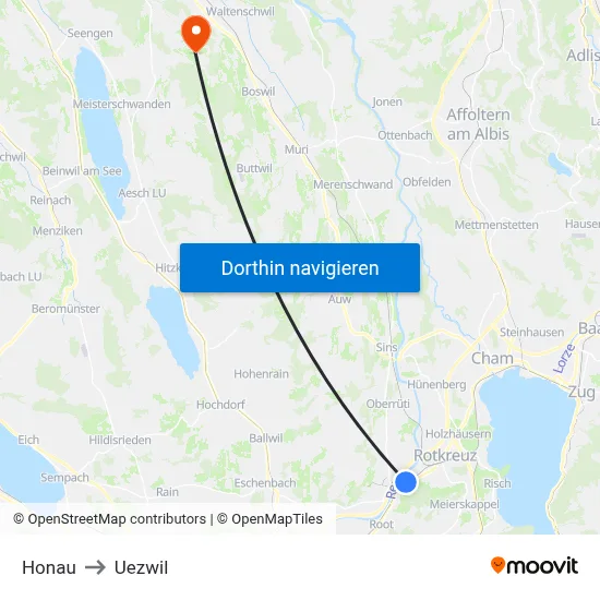 Honau to Uezwil map