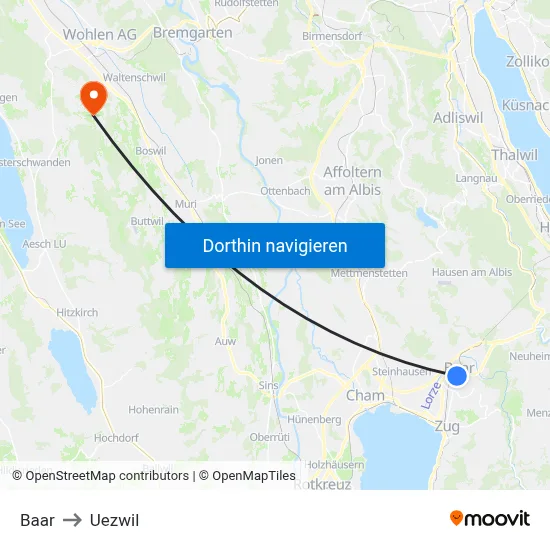 Baar to Uezwil map
