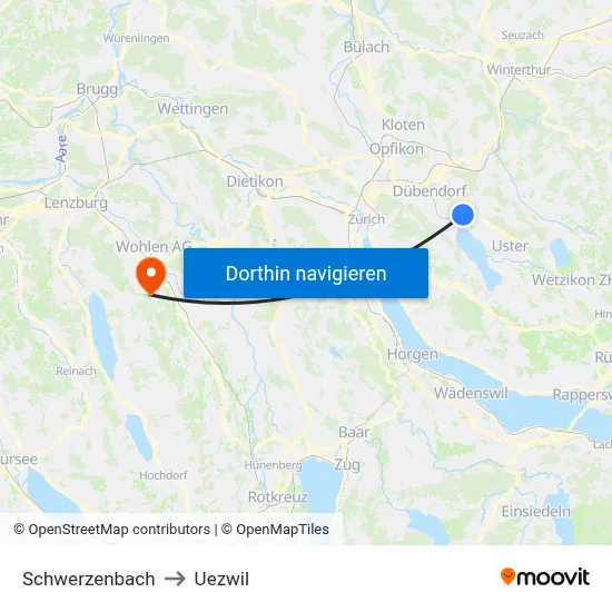 Schwerzenbach to Uezwil map