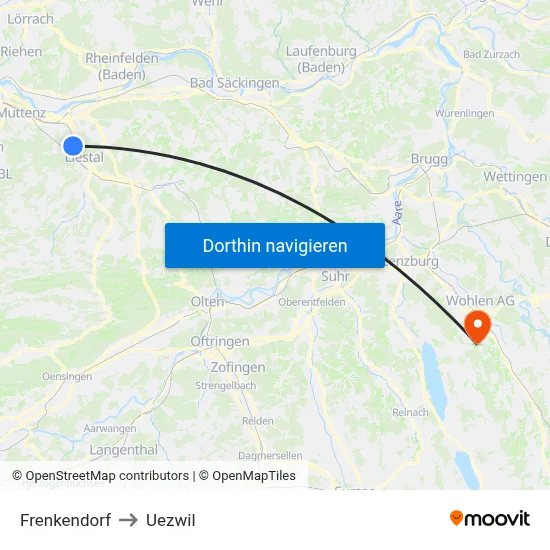 Frenkendorf to Uezwil map