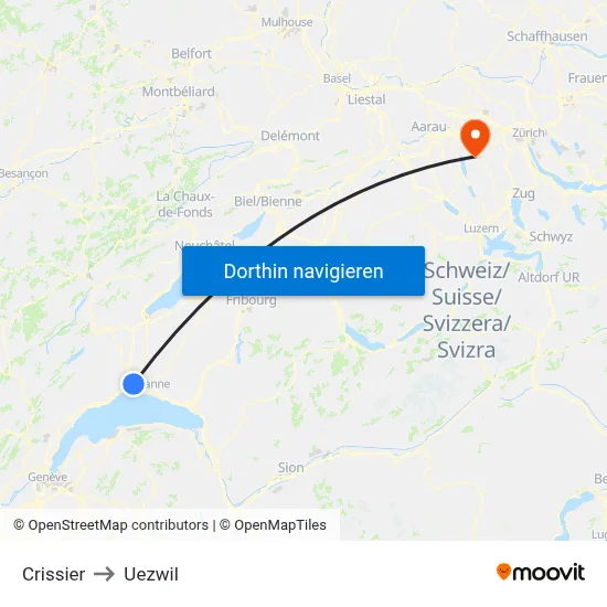 Crissier to Uezwil map