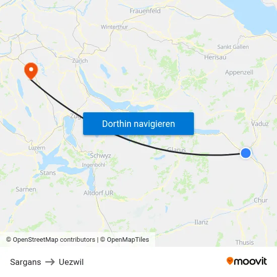 Sargans to Uezwil map