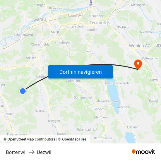 Bottenwil to Uezwil map