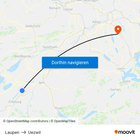 Laupen to Uezwil map