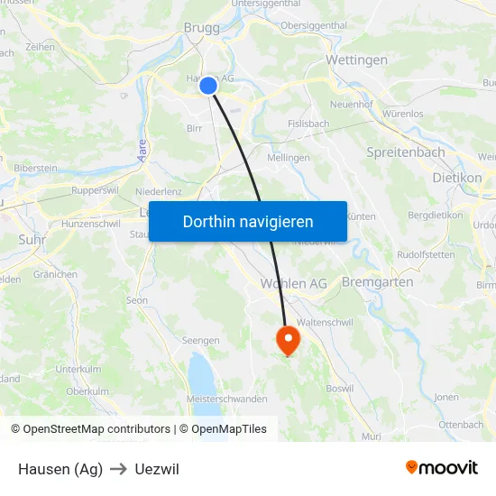 Hausen (Ag) to Uezwil map