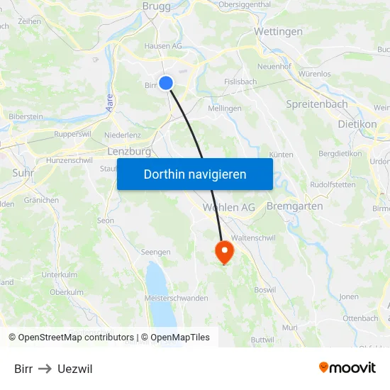 Birr to Uezwil map