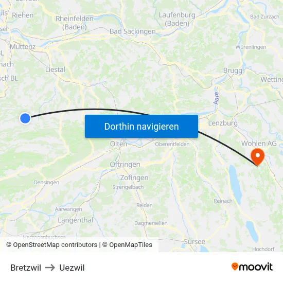 Bretzwil to Uezwil map