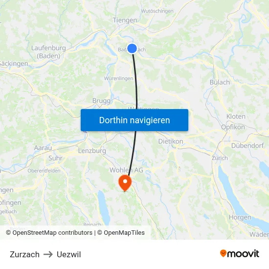 Zurzach to Uezwil map