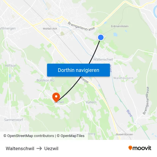 Waltenschwil to Uezwil map